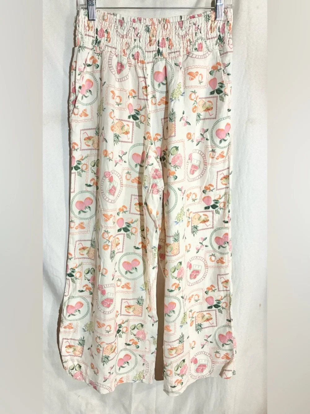 Joie Novelty Wide Leg Linen Pants Sz L  Pull On Fruit Organic Breathable Comfy - Picture 7 of 10